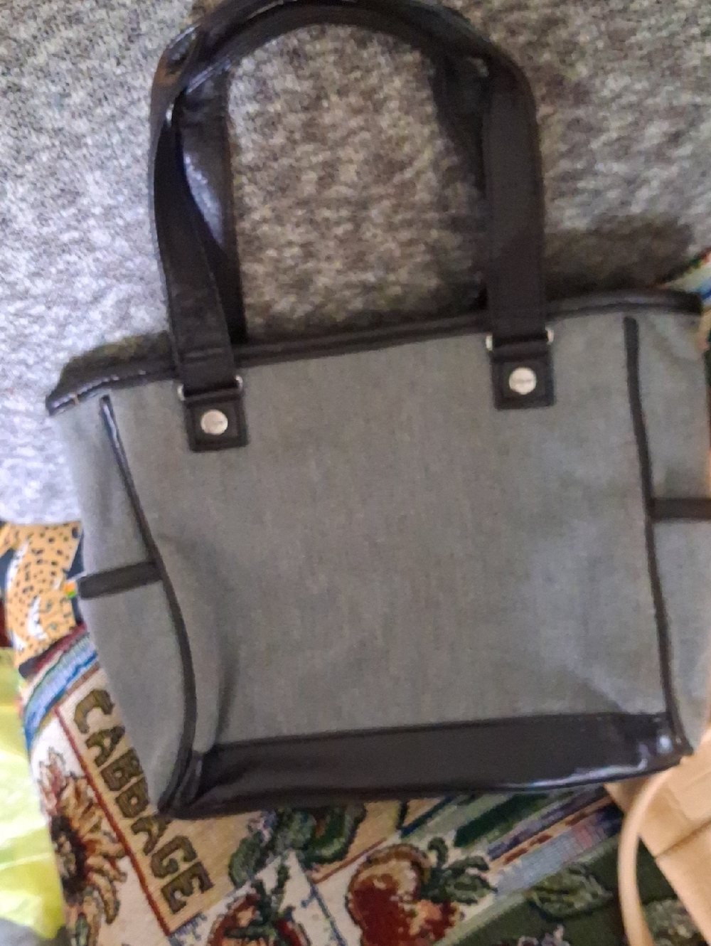 Gray Tote Bag with Black Trim